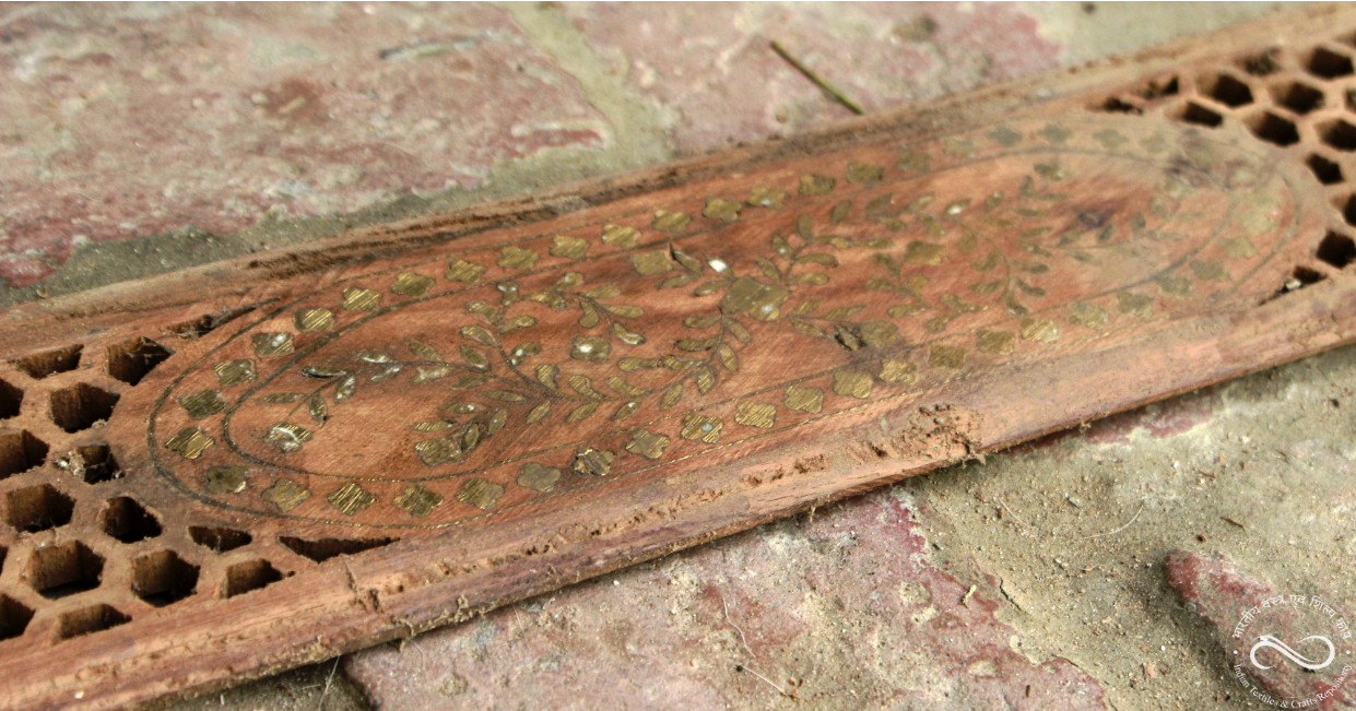 Mainpuri Tarkashi metal inlay on wood — detail 1